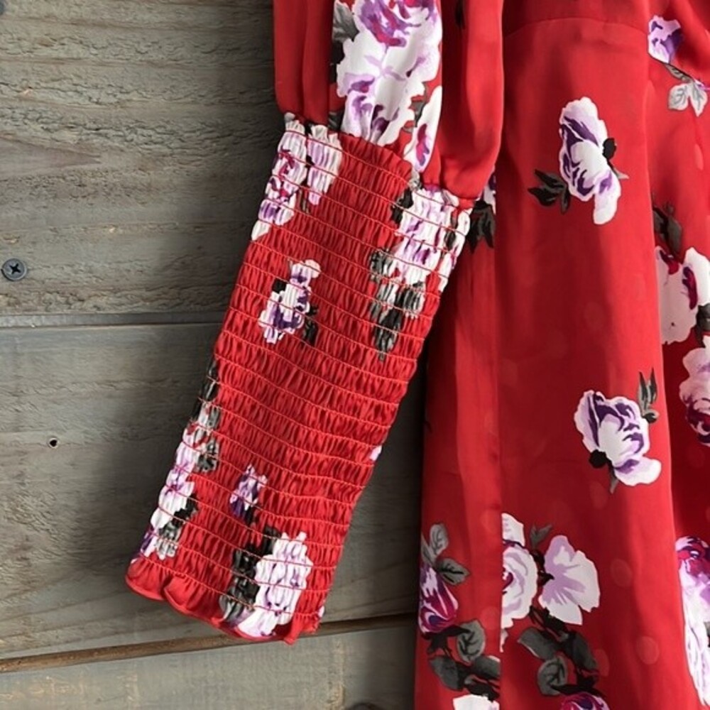 WAYF Red Roses Ruffle Wrap Mini Dress XS - Picture 8 of 15